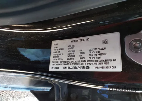 2022 Tesla Model 3 Rear-Wheel Drive from USA, damaged, VIN 5YJ3E1EA7NF189499